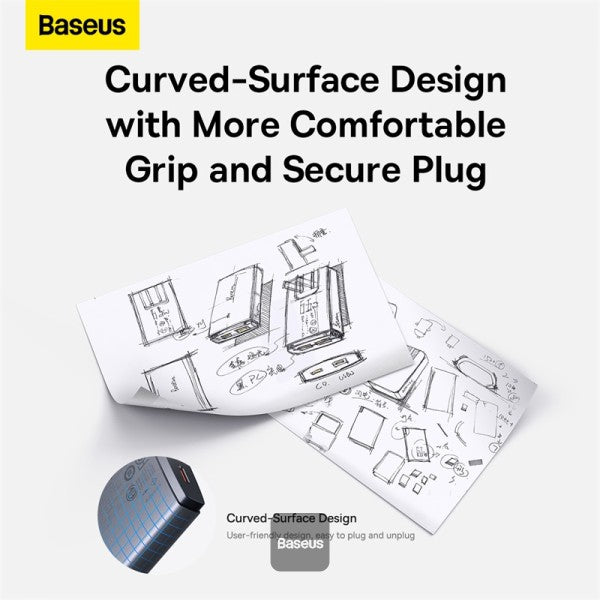 Baseus GaN5 Pro Ultra-Slim Fast Charger C+U 65W UK EU US Adapter Plug With 100W USB C Cable - Grey