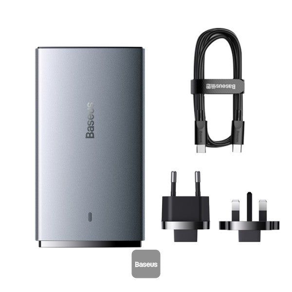 Baseus GaN5 Pro Ultra-Slim Fast Charger C+U 65W UK EU US Adapter Plug With 100W USB C Cable - Grey