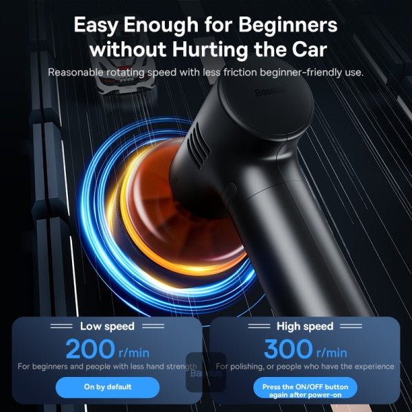 Baseus NEOPower Mini Car Waxer Lite Polishing Machine Cordless Adjust Speed Automotive Polisher - Black