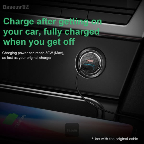 Baseus Circular Plastic A+C 30w PPS Car Charger Black