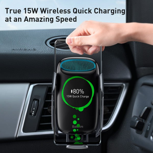 Baseus Milky Way Qi Wireless Car Charger 15W Electric Phone Holder Black