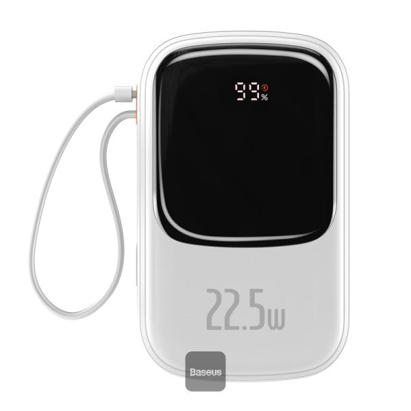 Baseus Qpow Digital Display power bank with fast charging 20000mAh 225W QC PD SCP FCP with built-in USB-C cable white
