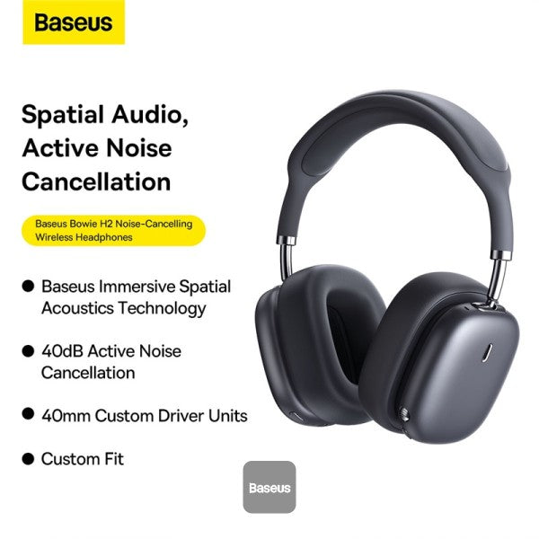 Baseus Bowie H2 Noise-Cancelling Wireless Headphone Bluetooth 52 Game Music Over-Ear Headset - Grey