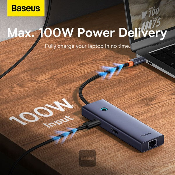 Baseus Flite Series 7-Port HUB Docking Station - 4K Fast Charging 100W PD 2 USB 30 Ports HDMI 4K@60Hz RJ45 1000Mbps SD TF Card Reader - Grey