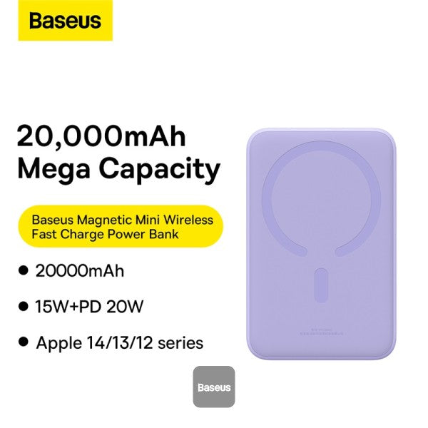 Baseus Airpow Magnetic Mini Wireless Fast Charge Power Bank 20000mAh 20W - Purple