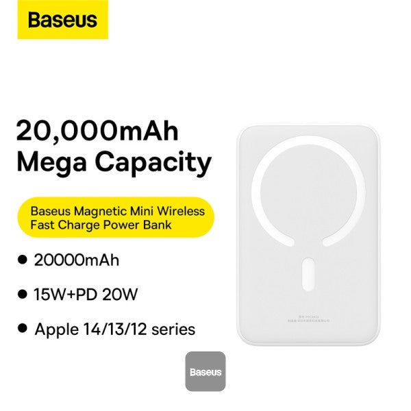 Baseus Airpow Magnetic Mini Wireless Fast Charge Power Bank 20000mAh 20W - White