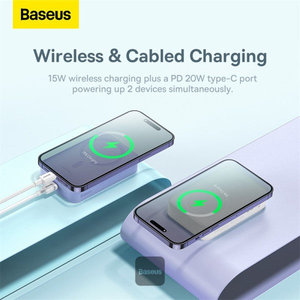 Baseus Airpow Magnetic Mini Wireless Fast Charge Power Bank 20000mAh 20W - White