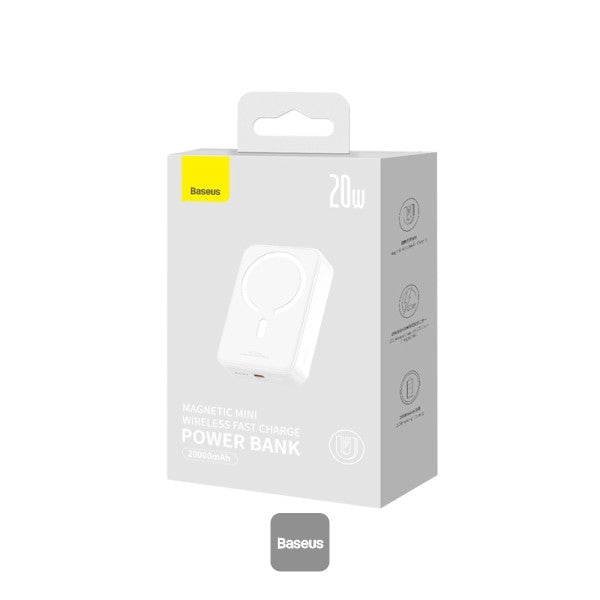 Baseus Airpow Magnetic Mini Wireless Fast Charge Power Bank 20000mAh 20W - White