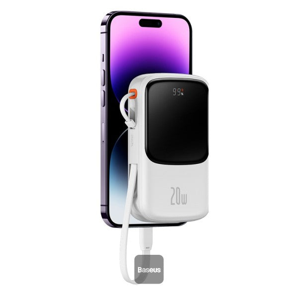 Baseus Qpow Pro Digital Display Fast Charge Power Bank 10000mAh 20W iPhone Edition White With: Simple charging cable Type-C 3A 03m White