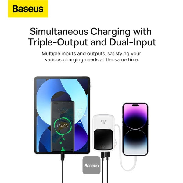Baseus Qpow Pro Digital Display Fast Charge Power Bank 10000mAh 20W iPhone Edition White With: Simple charging cable Type-C 3A 03m White