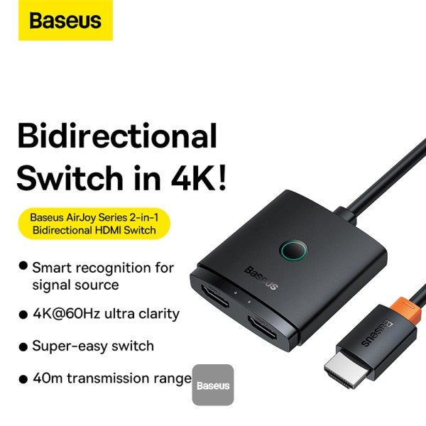 Baseus AirJoy Series 2-in-1 Bidirectional HDMI Switch with 1m Cable Cluster Black
