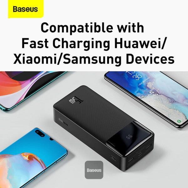 Baseus Bipow Digital Display Power Bank 30000mAh 15W Black Overseas Edition With Simple Series Charging Cable USB to Micro 25cm Black