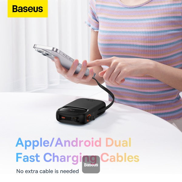 Baseus QPow2 10000mAh Digital Display Fast Charge Power Bank 225W With Built-in Dual-Cable Lightning And Type-C  - Black