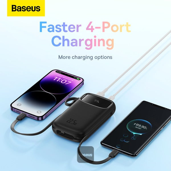 Baseus QPow2 10000mAh Digital Display Fast Charge Power Bank 225W With Built-in Dual-Cable Lightning And Type-C  - Black