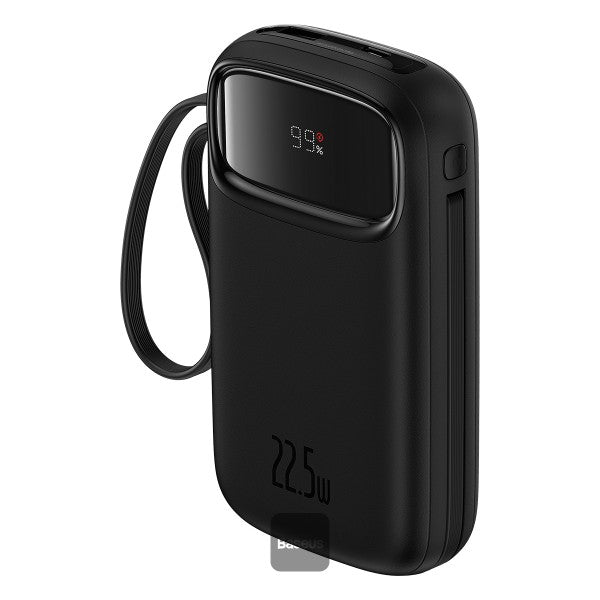 Baseus QPow2 10000mAh Digital Display Fast Charge Power Bank 225W With Built-in Dual-Cable Lightning And Type-C  - Black
