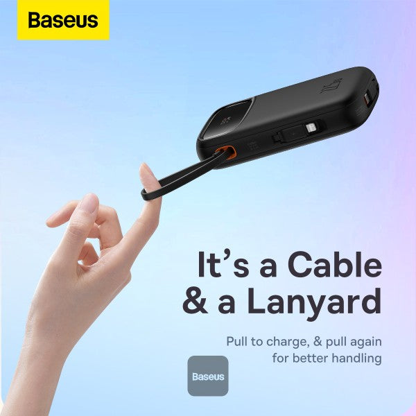 Baseus QPow2 10000mAh Digital Display Fast Charge Power Bank 225W With Built-in Dual-Cable Lightning And Type-C  - Black