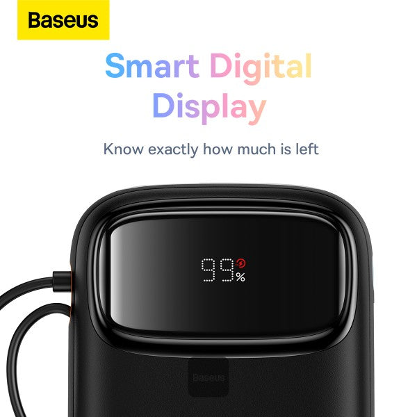 Baseus QPow2 10000mAh Digital Display Fast Charge Power Bank 225W With Built-in Dual-Cable Lightning And Type-C  - Black