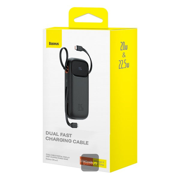 Baseus QPow2 10000mAh Digital Display Fast Charge Power Bank 225W With Built-in Dual-Cable Lightning And Type-C  - Black