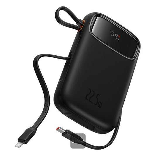 Baseus QPow2 10000mAh Digital Display Fast Charge Power Bank 225W With Built-in Dual-Cable Lightning And Type-C  - Black