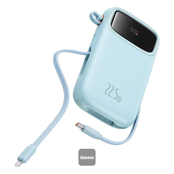 Baseus QPow2 10000mAh Digital Display Fast Charge Power Bank 225W With Built-in Dual-Cable Lightning And Type-C  - Galaxy Blue