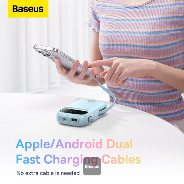 Baseus QPow2 10000mAh Digital Display Fast Charge Power Bank 225W With Built-in Dual-Cable Lightning And Type-C  - Galaxy Blue
