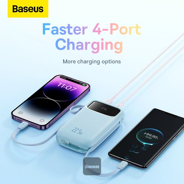 Baseus QPow2 10000mAh Digital Display Fast Charge Power Bank 225W With Built-in Dual-Cable Lightning And Type-C  - Galaxy Blue