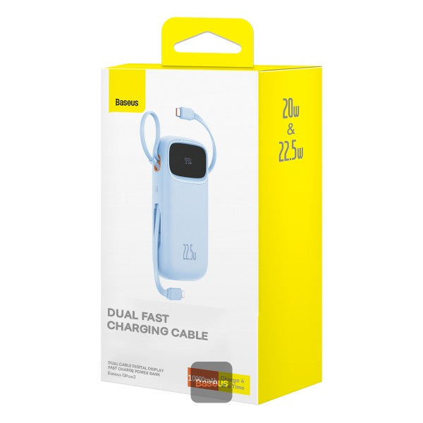 Baseus QPow2 10000mAh Digital Display Fast Charge Power Bank 225W With Built-in Dual-Cable Lightning And Type-C  - Galaxy Blue