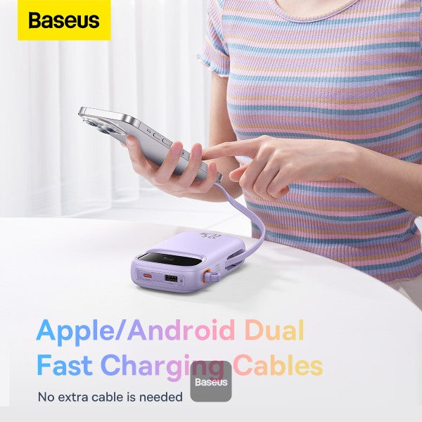 Baseus QPow2 10000mAh Digital Display Fast Charge Power Bank 225W With Built-in Dual-Cable Lightning And Type-C  - Purple