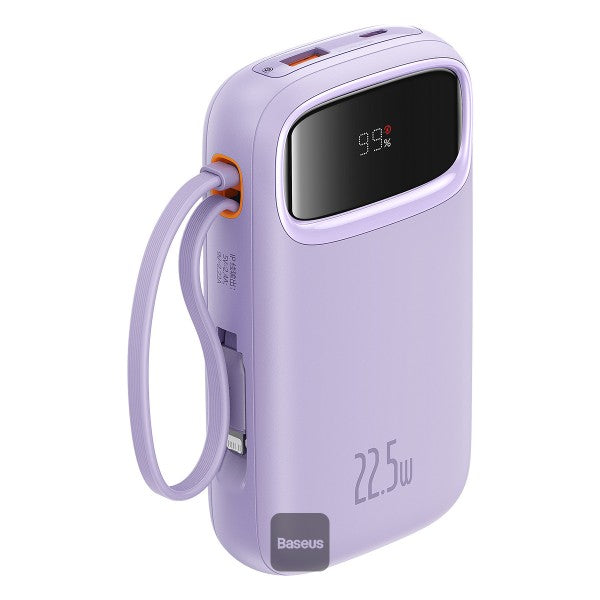 Baseus QPow2 10000mAh Digital Display Fast Charge Power Bank 225W With Built-in Dual-Cable Lightning And Type-C  - Purple