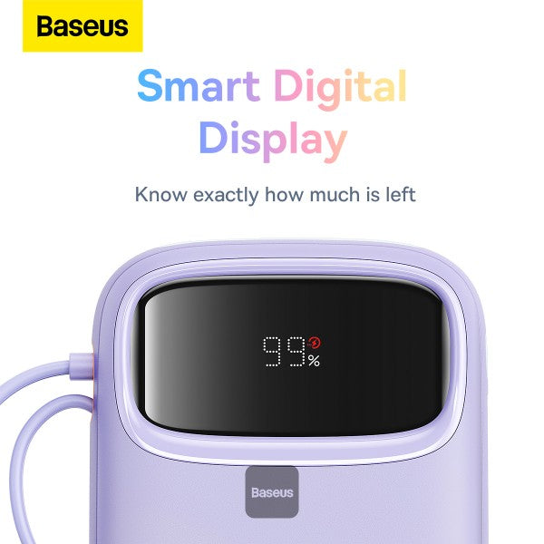 Baseus QPow2 10000mAh Digital Display Fast Charge Power Bank 225W With Built-in Dual-Cable Lightning And Type-C  - Purple