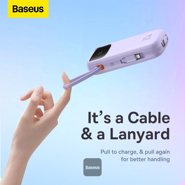 Baseus QPow2 10000mAh Digital Display Fast Charge Power Bank 225W With Built-in Dual-Cable Lightning And Type-C  - Purple