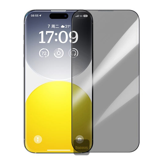Baseus iPhone 15 Pro Premium Privacy Protection 9H Tempered Glass Screen Protector Full-Coverage with Easy Installation Kit (Diamond Series)