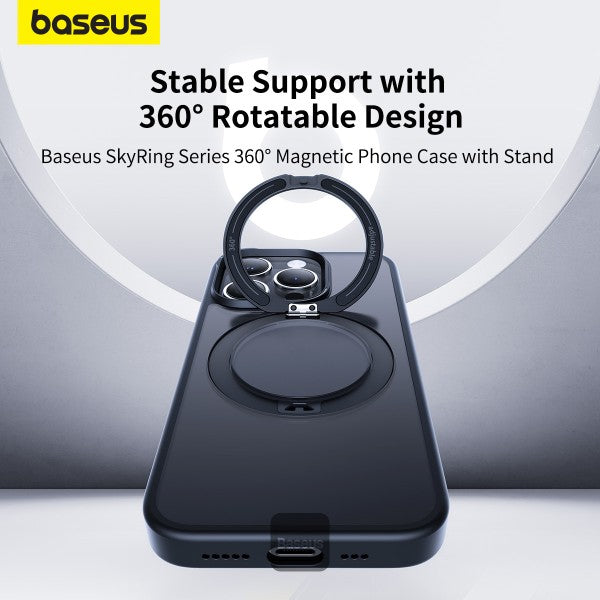 Baseus iPhone 15 Pro Max Magnetic Case with 360 Degree Rotatable Kickstand - Premium Quality Slim Anti-Fingerprint Matte Back Never Yellow - Black
