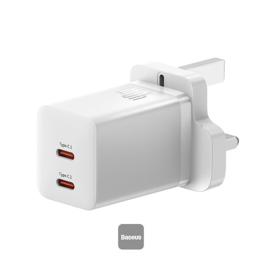 Baseus PD 40W Dual Type C Fast Charger - USB C GaN5 Pro Charging Adapter for MacBook Pro iPhone 15 14 13 Samsung Galaxy Pixel - White