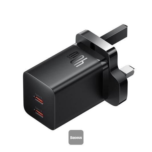 Baseus PD 40W Dual Type C Fast Charger - USB C GaN5 Pro Charging Adapter for MacBook Pro iPhone 15 14 13 Samsung Galaxy Pixel iPad AirPods iWatch - Black