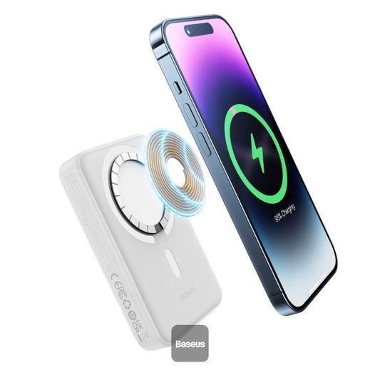 Baseus 10000mAh Magnetic Mini Wireless Fast Charge Magsafe Power Bank PD 30W With USB-C Cable - White