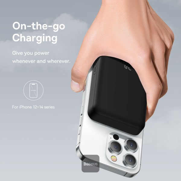 Baseus 10000mAh Magnetic Mini Wireless Fast Charge Magsafe Power Bank PD 30W With USB-C Cable - Black