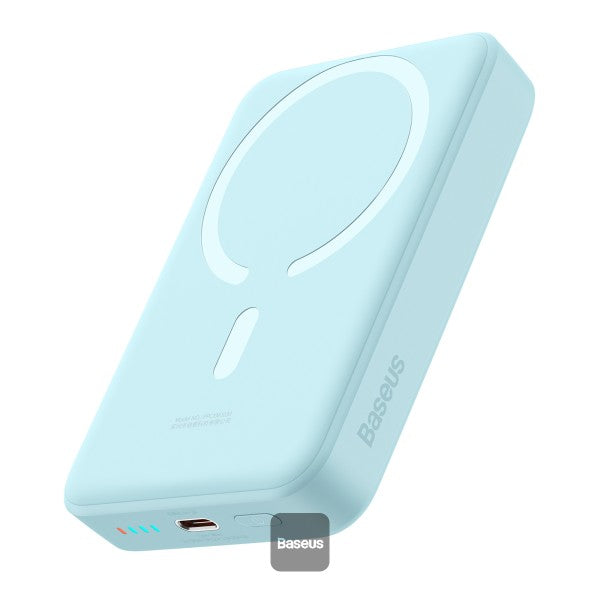 Baseus 10000mAh Magnetic Mini Wireless Fast Charge Magsafe Power Bank PD 30W With USB-C Cable - Sky Blue