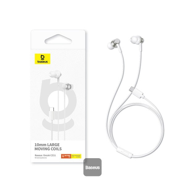 Baseus Encok CZ11 Type-C Wired Headphone In-Ear USB-C Earphone With Microphone - White