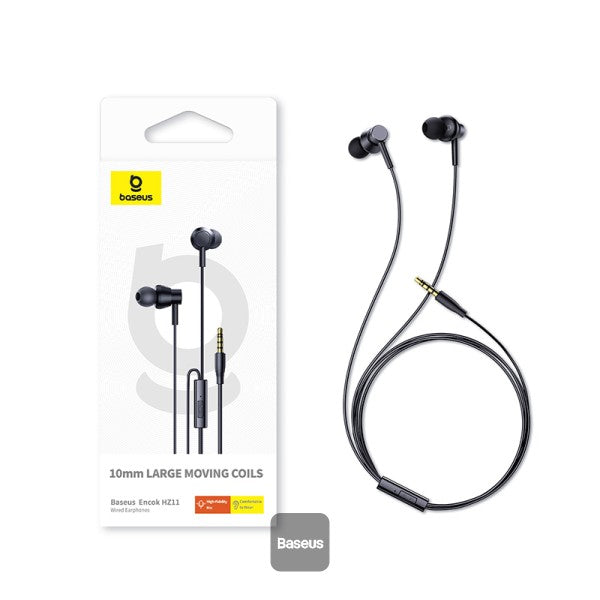 Baseus Encok HZ11 35mm Jack Wired Earphone  Universal Headset In-Ear Headphone With Mic - Black