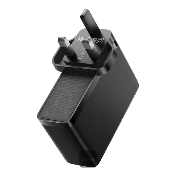 Baseus GaN5 Pro 100W 4 Port Fast Charger | 2 Type-C + 2 USB-A UK Plug with 100W Fast Charging Data Cable Type-C (20V 5A) 1M - Black