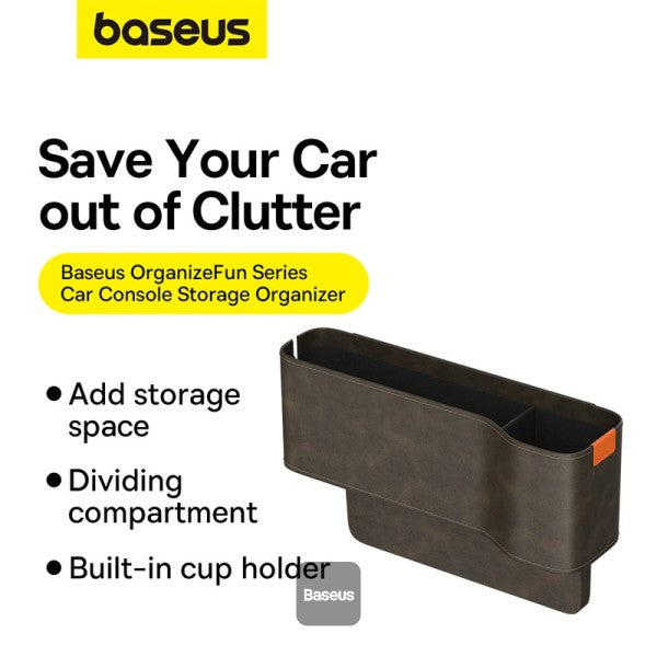 Baseus Car Seat Gap Organizers Storage Box Console with Cup Holder for Front Passenger Side and Driver Side - Marble Brown