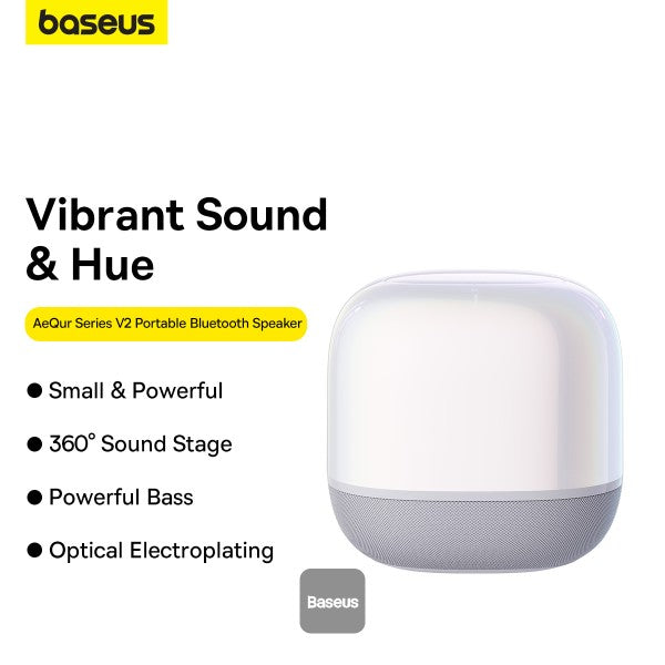 Baseus AeQur V2 Portable Wireless TWS Speaker - Bluetooth 50 30 Hour Playtime Powerful Bass and 3EQ Modes - Moon White