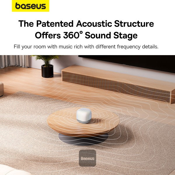 Baseus AeQur V2 Portable Wireless TWS Speaker - Bluetooth 50 30 Hour Playtime Powerful Bass and 3EQ Modes - Moon White