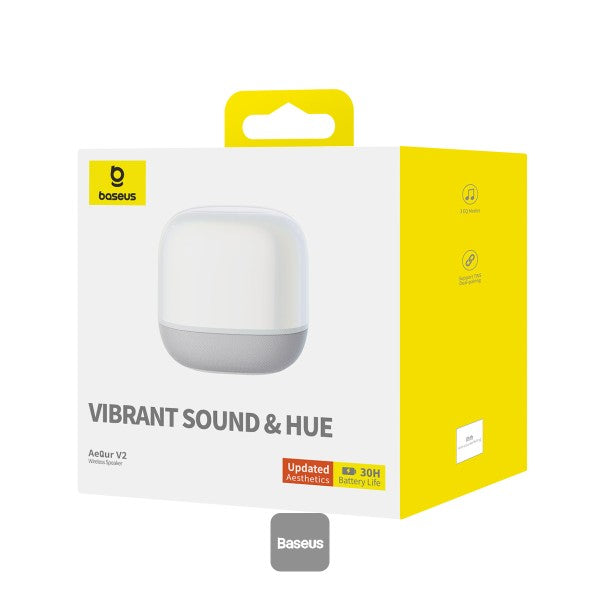Baseus AeQur V2 Portable Wireless TWS Speaker - Bluetooth 50 30 Hour Playtime Powerful Bass and 3EQ Modes - Moon White
