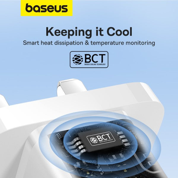 Baseus GaN5 30W Type-C Mini Fast Charger | UK Plug | Compatible With MacBook Pro Air iPad Pro iPhone 15 Pro Max Samsung S23 - White