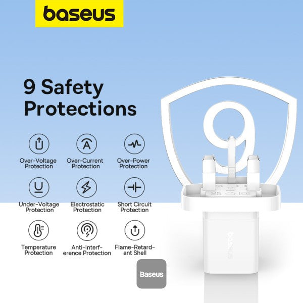 Baseus GaN5 30W Type-C Mini Fast Charger | UK Plug | Compatible With MacBook Pro Air iPad Pro iPhone 15 Pro Max Samsung S23 - White