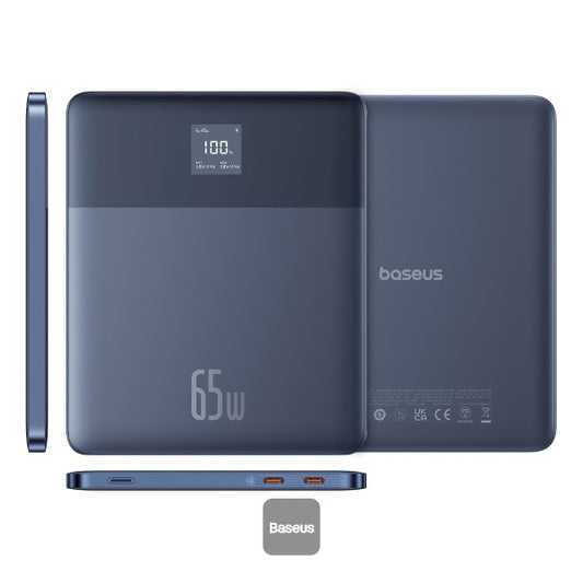 Baseus Blade2 12000mAh Power Bank | 65W Fast Charging Ultra Thin Digital Display Intelligent Edition Battery Pack For Laptop MacBook & Phones - Blue