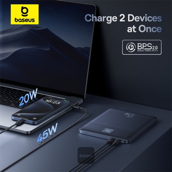 Baseus Blade2 12000mAh Power Bank | 65W Fast Charging Ultra Thin Digital Display Intelligent Edition Battery Pack For Laptop MacBook & Phones - Blue