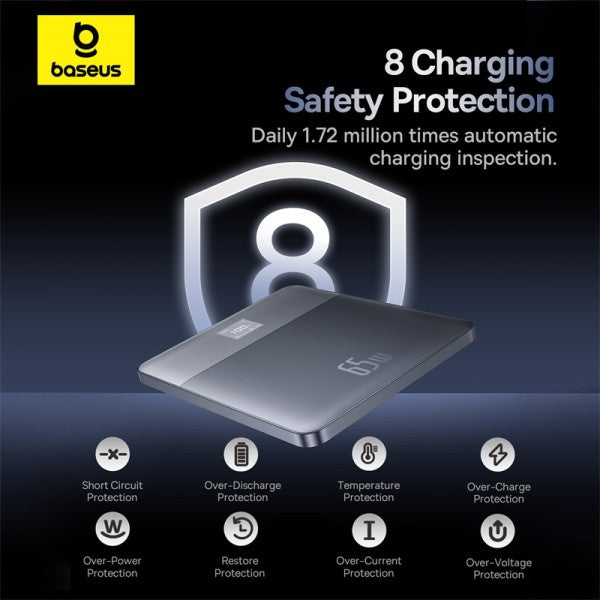 Baseus Blade2 12000mAh Power Bank | 65W  Fast Charging Ultra Thin Digital Display Intelligent Edition Battery Pack For Laptop MacBook & Phones - Silver